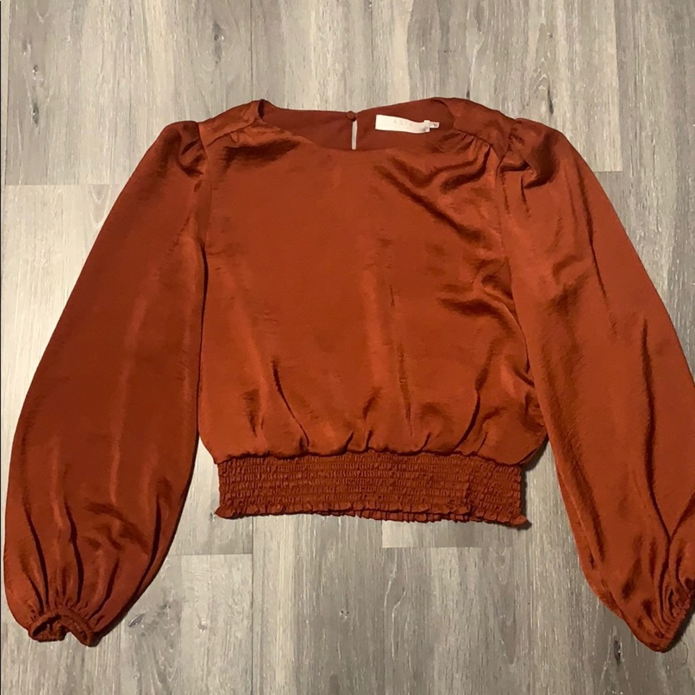 Orange silky balloon sleeve shirt